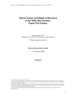 Marine Tenure and Rights to Resources in the Milne Bay Province, Papua New Guinea