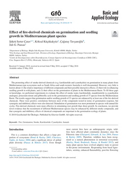 Effect of Fire-Derived Chemicals on Germination and Seedling Growth In