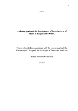 An Investigation of the Development of Intensive Care of Adults in England and Wales