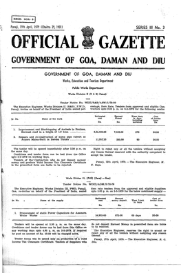 Official Gazette Government of Goa,' Daman and 'Diu