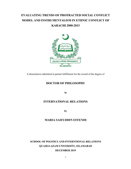 Evaluating Trends of Protracted Social Conflict Model and Instrumentalism in Ethnic Conflict of Karachi 2000-2013