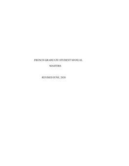 French Graduate Student Manual Masters Revised