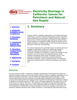 Electricity Shortage in California: Issues for Petroleum and Natural Gas Supply