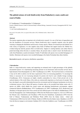 The Global Science of Crab Biodiversity from Puducherry Coast, South East Coast of India