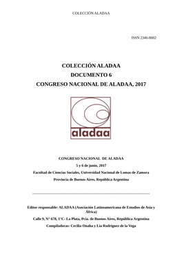 Colección Aladaa Documento 6 Congreso Nacional De Aladaa, 2017