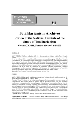 Totalitarianism Archives Review of the National Institute of the Study of Totalitarianism Volume XXVIII, Number 106-107, 1-2/2020