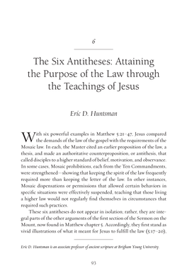 The Six Antitheses: Attaining the Purpose of the Law Through the Teachings of Jesus