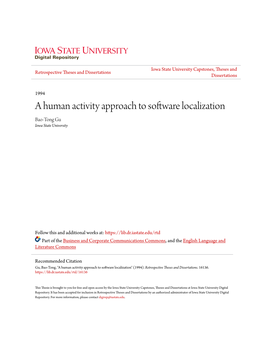 A Human Activity Approach to Software Localization Bao-Tong Gu Iowa State University