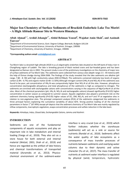 Major Ion Chemistry of Surface Sedements in Brackish Endorheic