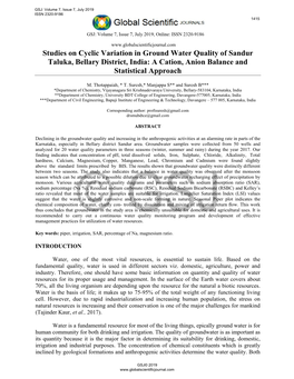 Studies on Cyclic Variation in Ground Water Quality of Sandur Taluka, Bellary District, India: a Cation, Anion Balance and Statistical Approach