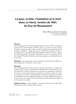 La Peur, La Folie, L'hésitation Et La Mort Dans Le Horla, Version De 1887, De Guy De Maupassant