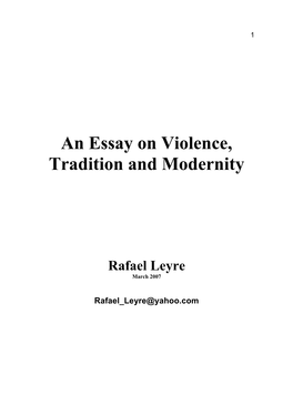 An Essay on Violence, Tradition and Modernity