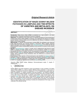 Original Research Article IDENTIFICATION of MAIZE