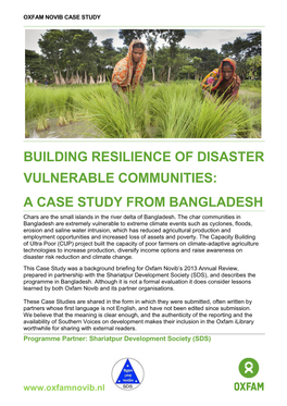 BUILDING RESILIENCE of DISASTER VULNERABLE COMMUNITIES: a CASE STUDY from BANGLADESH Chars Are the Small Islands in the River Delta of Bangladesh