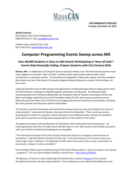 Computer Programming Events Sweep Across MA