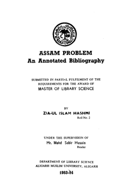 ASSAM PROBLEM an Annotated Bibliography