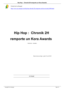 Hip Hop : Chronik 2H Remporte Un Kora Awards