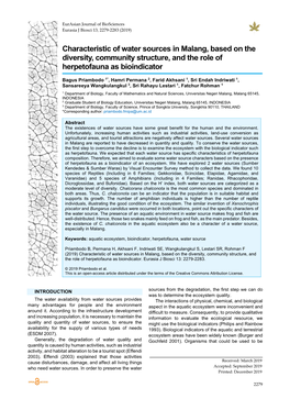 Characteristic of Water Sources in Malang, Based on the Diversity, Community Structure, and the Role of Herpetofauna As Bioindicator