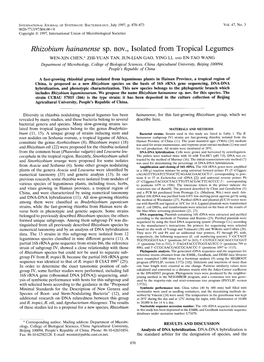 Rhizobium Hainanense Sp. Nov., Isolated from Tropical Legumes