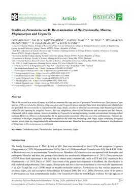 Studies on Parmulariaceae II. Re-Examination of Hysterostomella, Mintera, Rhipidocarpon and Viegasella