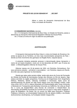 Projeto De Lei Do Senado Nº , De 2007