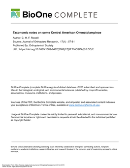 Taxonomic Notes on Some Central American Ommatolampinae Author: C