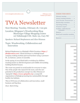 TWA Newsletter Upcoming Meeting