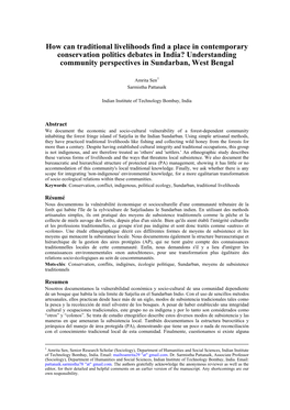 How Can Traditional Livelihoods Find a Place in Contemporary Conservation Politics Debates in India? Understanding Community Perspectives in Sundarban, West Bengal