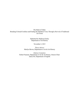 The Myth of Tahiti: Breaking Colonial Confines and Finding the Subaltern Voice Through a Revival of Traditional Art Forms