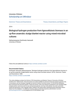 Biological Hydrogen Production from Lignocellulosic Biomass in an Up-Flow Anaerobic Sludge Blanket Reactor Using Mixed Microbial Cultures