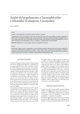 Analisi Del Popolamento a Laemophloeidae E Silvanidae (Coleoptera, Cucujoidea)