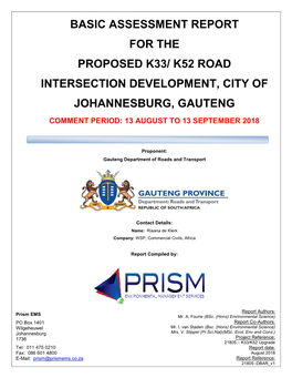 Basic Assessment Report for the Proposed K33/ K52 Road Intersection Development, City Of