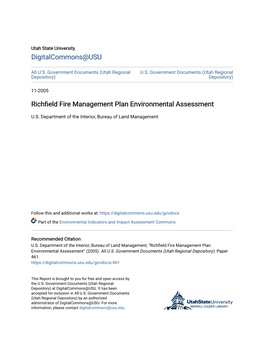 Richfield Fire Management Plan Environmental Assessment