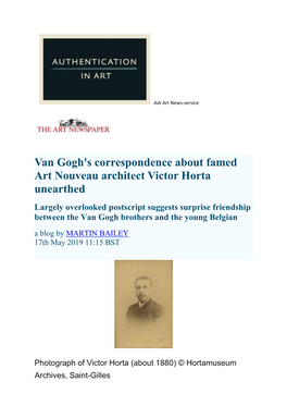 Van Gogh's Correspondence About Famed Art Nouveau Architect Victor