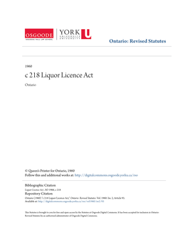 C 218 Liquor Licence Act Ontario
