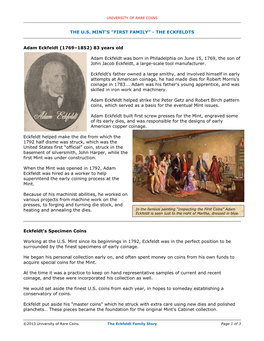 The Eckfeldt Family Story Page 1 of 3 UNIVERSITY of RARE COINS