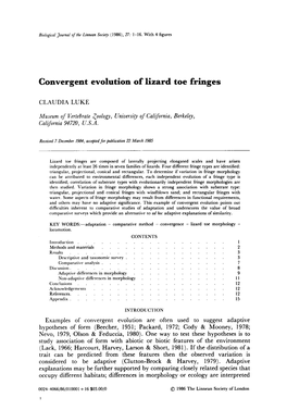 Convergent Evolution of Lizard Toe Fringes