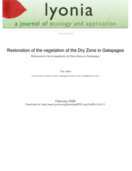 Restoration of the Vegetation of the Dry Zone in Galapagos Restauración De La Vegetación De Zona Seca En Galápagos