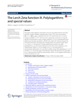 The Lerch Zeta Function III. Polylogarithms and Special Values