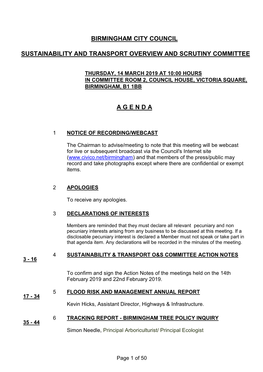 Birmingham City Council Sustainability and Transport Overview and Scrutiny