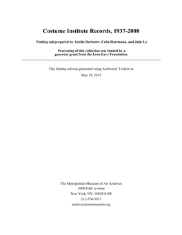 Costume Institute Records, 1937-2008