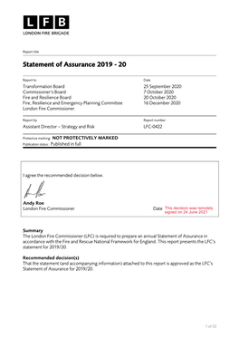 LFC-0422 Statement of Assurance 2019-20