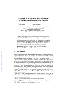 Automatic Detection of the Topical Structure of the Ministerial Posts on Social Networks