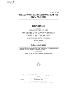 Military Construction Appropriations for Fiscal Year 2001 Hearings Committee on Appropriations United States Senate