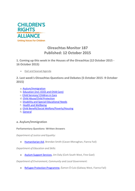 Oireachtas Monitor 187 Published: 12 October 2015