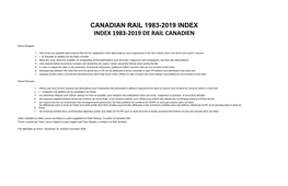 Canadian Rail 1983-2019 Index Index 1983-2019 De Rail Canadien