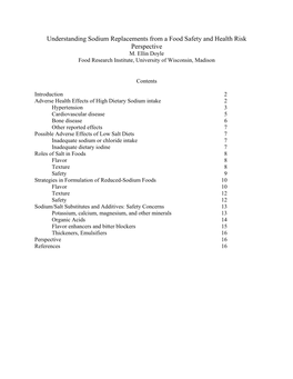 Understanding Sodium Replacements from a Food Safety and Health Risk Perspective M