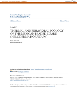 Thermal and Behavioral Ecology of the Mexican Beaded Lizard (Heloderma Horridum)