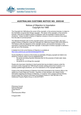 Australian Customs Notice No. 2005/40
