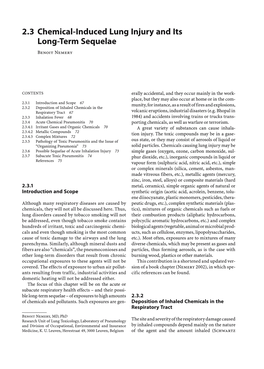 2.3 Chemical-Induced Lung Injury and Its Long-Term Sequelae Benoit Nemery